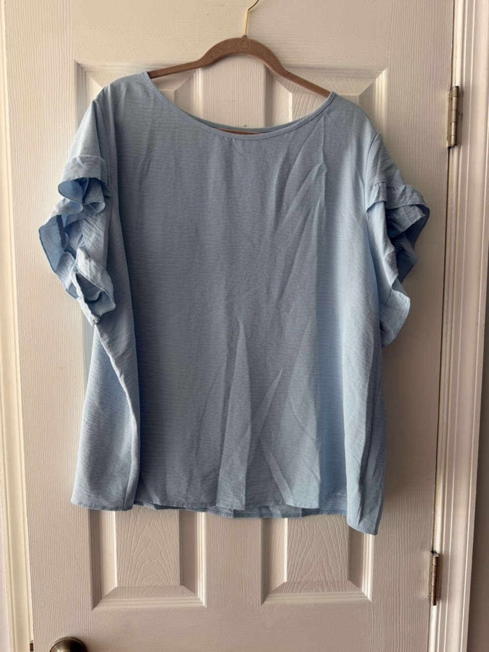 SHEIN Light Blue Ruffle Sleeve Blouse
